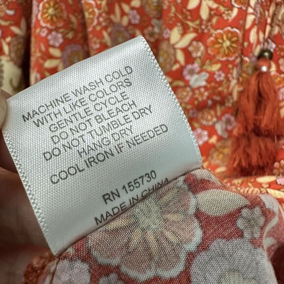 Jane And Delancey Floral 3/4 Sleeve Hi Lo Swing Top Tassel Tie Boho Peasant sz L - Picture 9 of 11